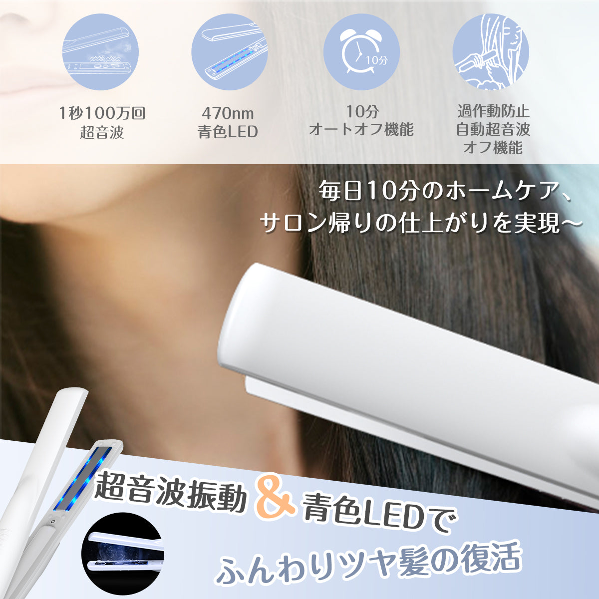クーポンオフ 超音波トリートメント アイロン 超音波アイロン ヘアケア 髪ケア ホームケア ヘアアイロン ストレートアイロン コードレス トリートメントアイロン トリートメント浸透器 浸透率アップ パサつきケア 浸透促進 Kiboer ギフト