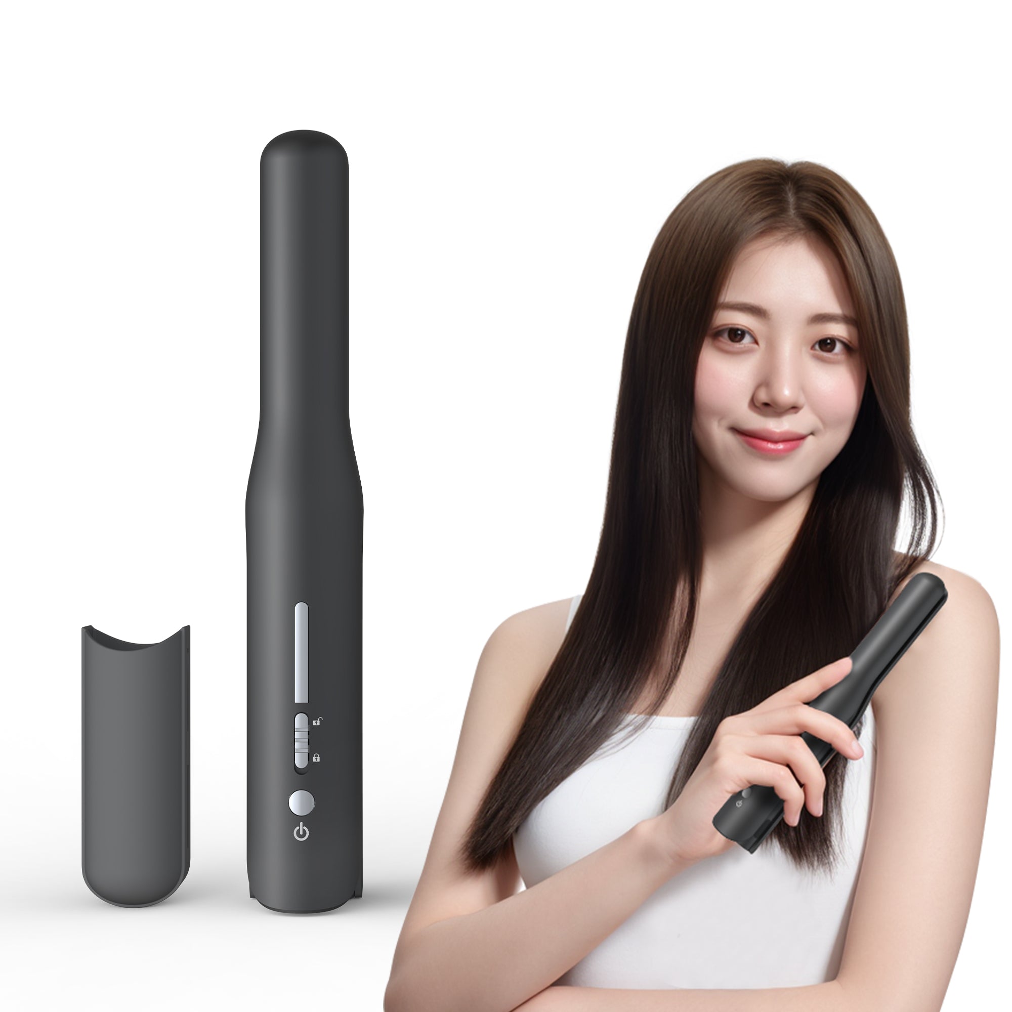 Kiboer ヘアアイロン コードレス 2WAY カール/ストレート 傷まない 高濃度マイナスイオン ミニ 小型 軽量 18mmプレートボブセミロング メンズショート 3段階温度設定可能 4800mAh大容量 充電式ヘアアイロン 急速加熱 持ち運び便利 初心者向け 男女兼用 カバー付き 収納 ポーチ付き 出張 通勤 旅行用 プレゼント (ブラック)