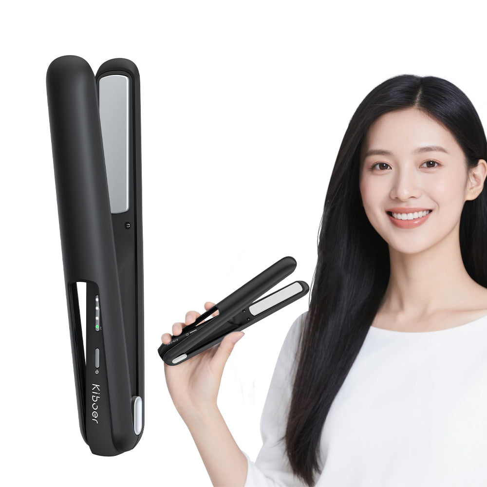 Kiboer ヘアアイロン コードレス 2WAY カール/ストレート 傷まない 高濃度マイナスイオン ミニ 小型 軽量 18mmプレートボブセミロング メンズショート 3段階温度設定可能 4800mAh大容量 充電式ヘアアイロン 急速加熱 持ち運び便利 初心者向け 男女兼用 カバー付き 収納 ポーチ付き 出張 通勤 旅行用 プレゼント