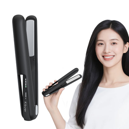 Kiboer ヘアアイロン コードレス 2WAY カール/ストレート 傷まない 高濃度マイナスイオン ミニ 小型 軽量 18mmプレートボブセミロング メンズショート 3段階温度設定可能 4800mAh大容量 充電式ヘアアイロン 急速加熱 持ち運び便利 初心者向け 男女兼用 カバー付き 収納 ポーチ付き 出張 通勤 旅行用 プレゼント