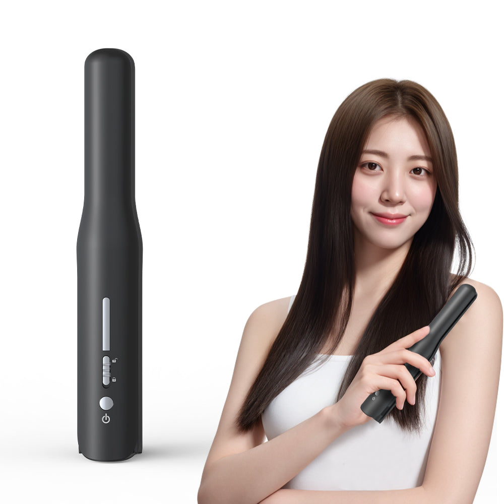 Kiboer ヘアアイロン コードレス 2WAY カール/ストレート 傷まない 高濃度マイナスイオン ミニ 小型 軽量 18mmプレートボブセミロング メンズショート 3段階温度設定可能 4800mAh大容量 充電式ヘアアイロン 急速加熱 持ち運び便利 初心者向け 男女兼用 カバー付き 収納 ポーチ付き 出張 通勤 旅行用 プレゼント (ブラック)