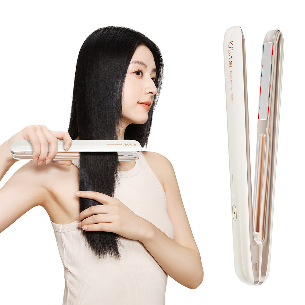Kiboer 超音波トリートメント ヘアアイロン 美髪ケア 髪質改善 超音波アイロン ディープトリートメント トリートメント導入器 ツヤ髪 1MHz超音波 遠赤外線 赤色 温熱ヒーターLED ヘアケア ヘアダメージ補修 電池残量可視 IPX6防水 ヘアケアプロ プロ仕様 縮毛矯正 コードレス 母の日 プレゼント ホワイト