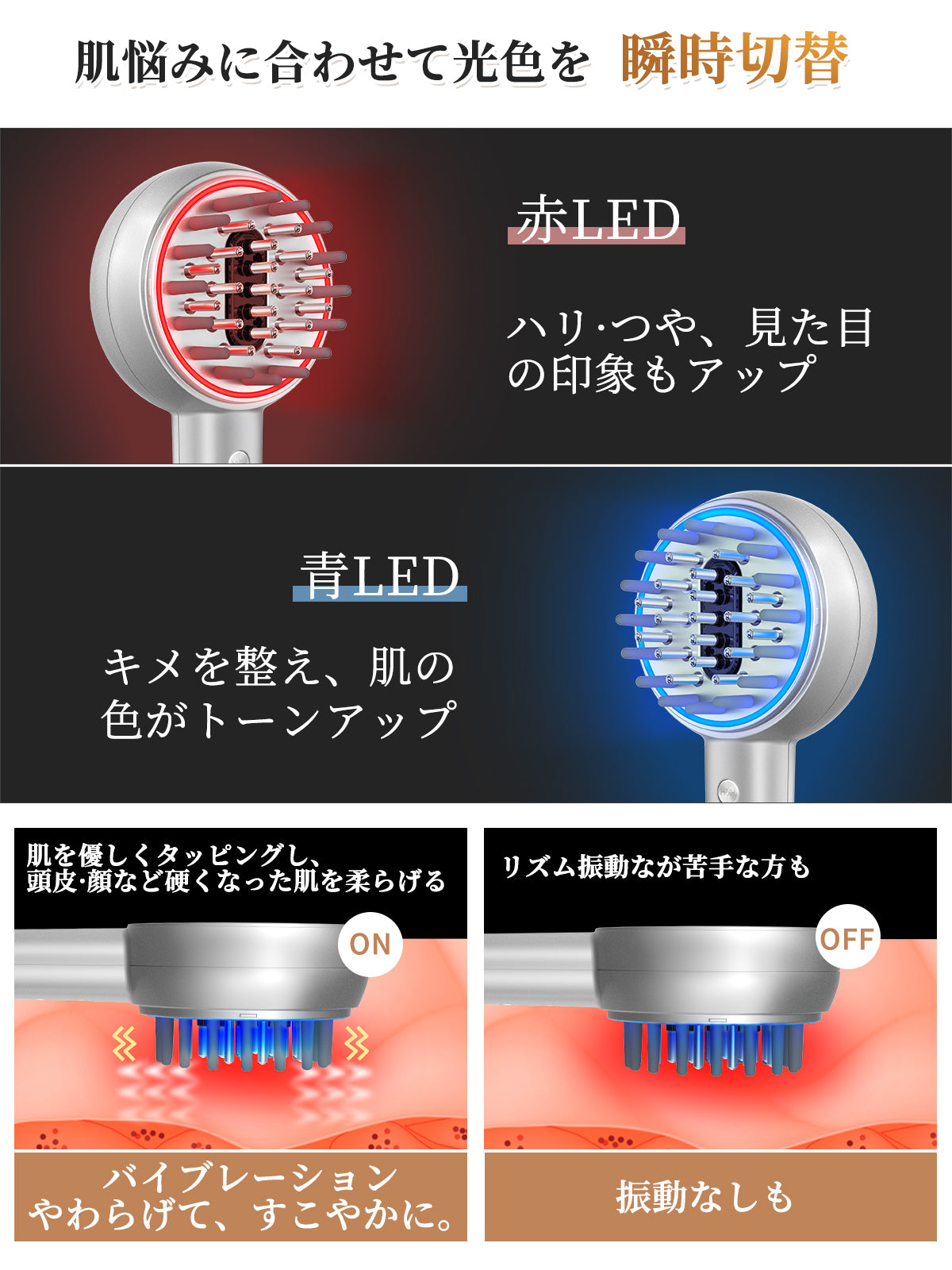 Kiboer 電気ブラシ 電動 頭皮ブラシ 美顔器 頭皮 フェイス ボディ ems RF EP 3D振動 LED光エステ 液体ボックス付き 乾湿両用 男女兼用 敬老の日 父の日 プレゼント シルバー
