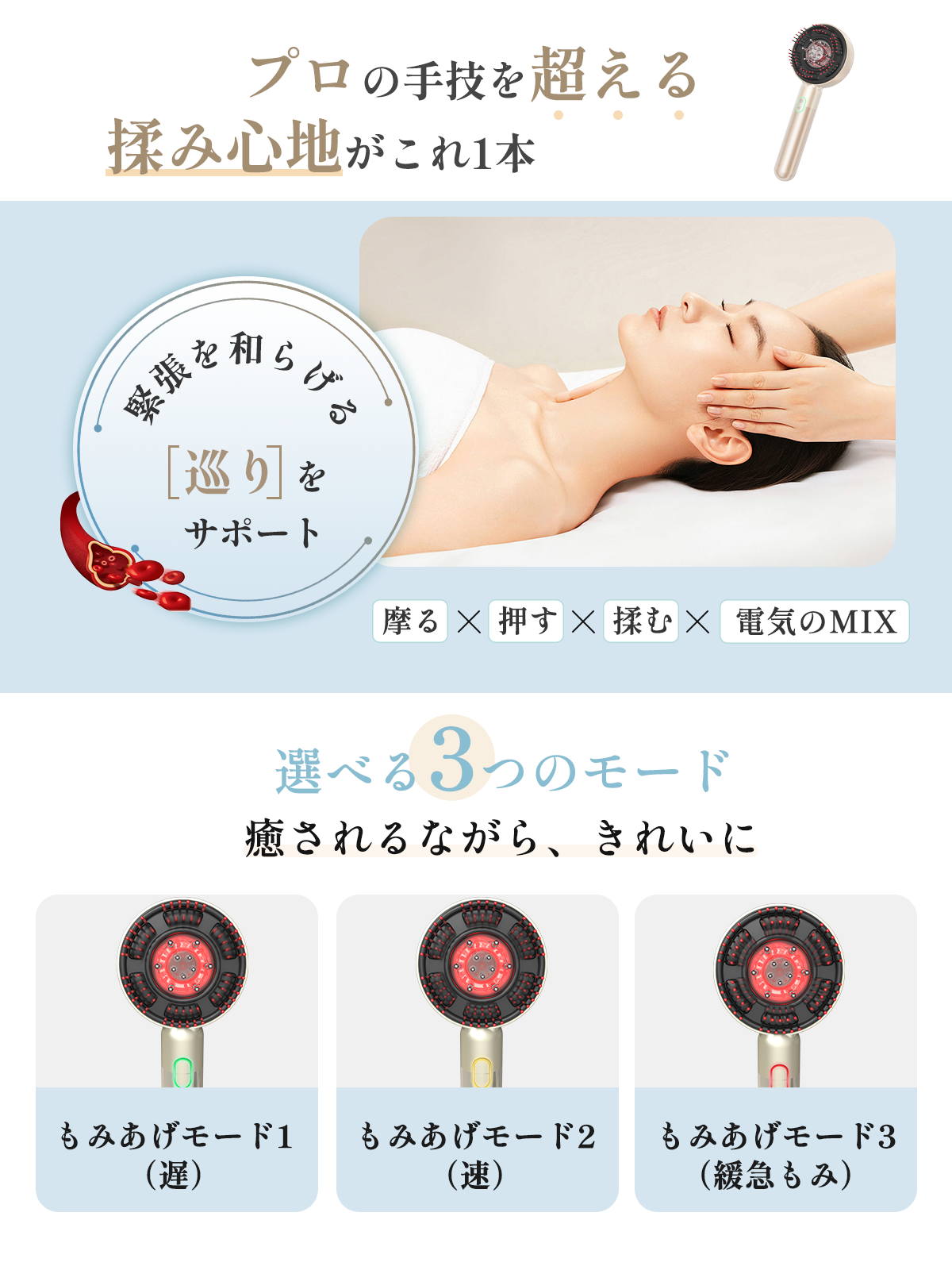 Kiboer 電気ブラシ ヘッドスパ 電動頭皮ブラシ スカルプ 特許取得済 頭皮エステEMS RF赤LED 美容家電 三段階レベル 三つモード コードレス エッセンスの最高のパートナー 男女兼用 乾湿両用 防水 敬老の日 母の日 父の日 ギフト シャンパンゴールド