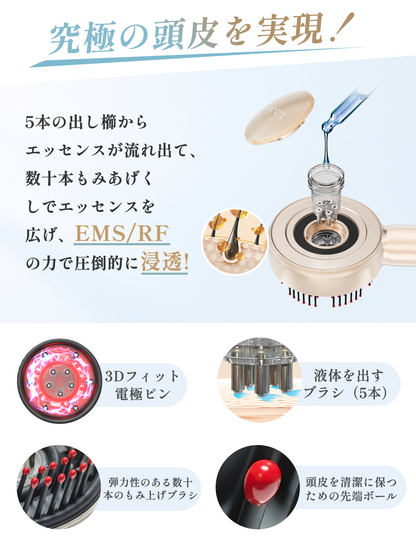 Kiboer 電気ブラシ ヘッドスパ 電動頭皮ブラシ スカルプ 特許取得済 頭皮エステEMS RF赤LED 美容家電 三段階レベル 三つモード コードレス エッセンスの最高のパートナー 男女兼用 乾湿両用 防水 敬老の日 母の日 父の日 ギフト シャンパンゴールド