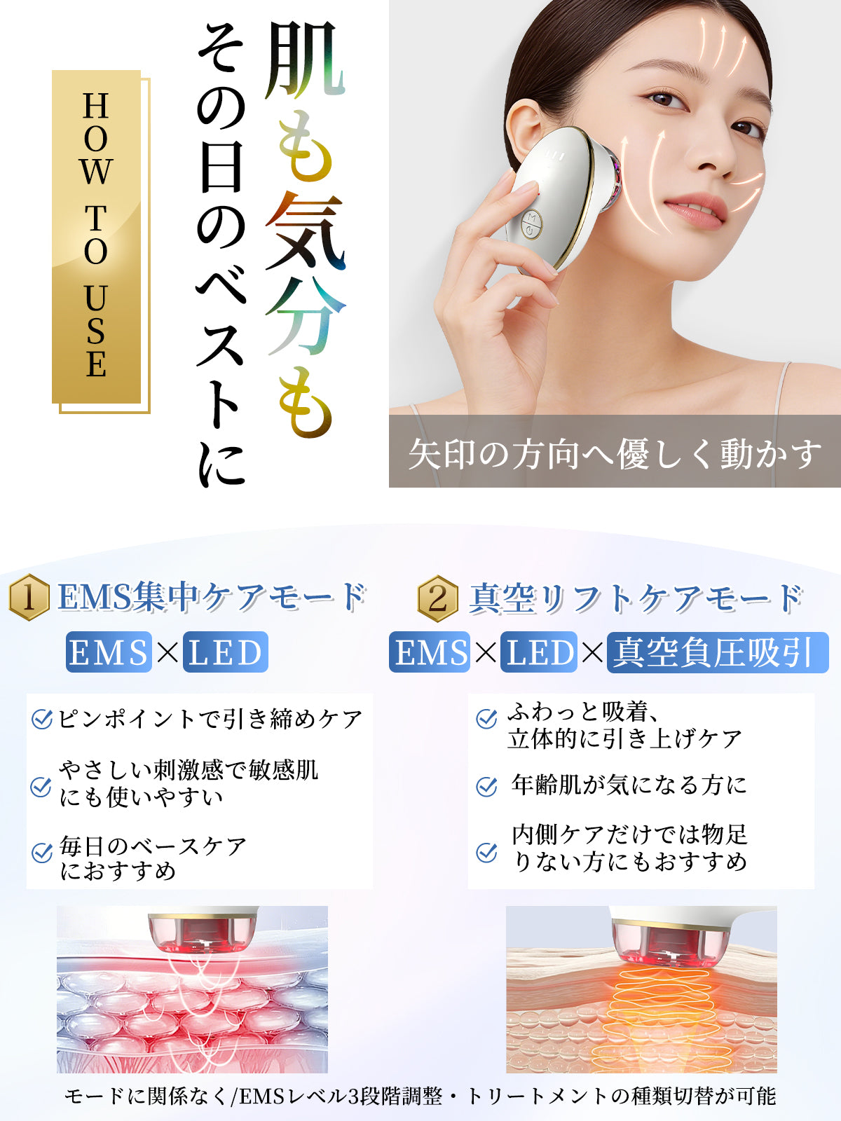 美顔器 EMS 真空負圧吸引 外側と内側攻めリフトケア 7色光エステ 美フェイスライン 小顔 リフトケア ems 3段階調節 クリア ハリ 弾力 トータルケア 男女兼用 誕生日 母の日 プレゼント おしゃれ (ホワイト)