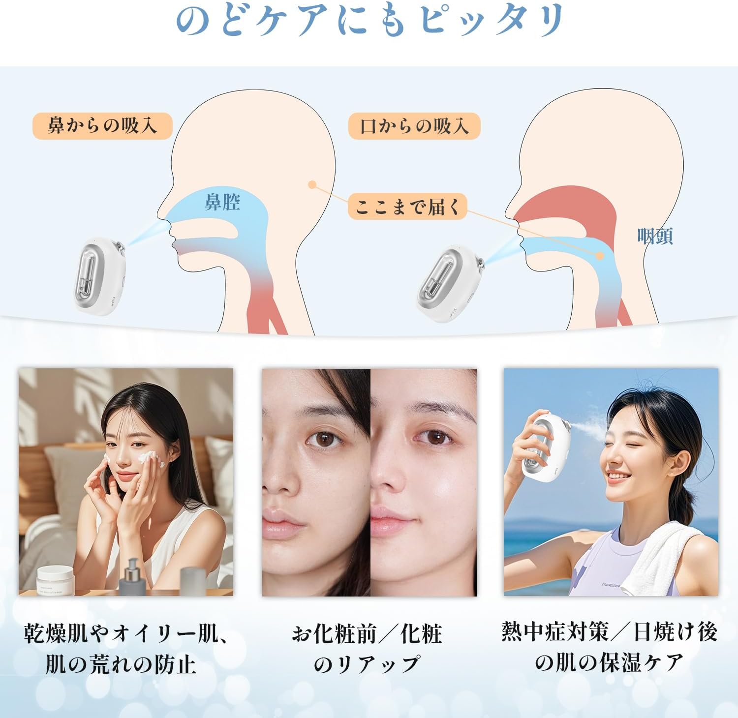 Kiboer スチーマー 美顔器 ハンディミスト 冷ミスト フェイススチーマー 超音波ミスト噴霧 摩擦レス のどケア 極小ミスト USB充電タイプ 保湿 乾燥肌 クリア ハリ 弾力 素肌 スキンケア コンパクト メイクの上ok 化粧水対応 水道水OK 女性 メンズ プレゼント 乾燥対策 おしゃれ 持ち運び 海外対応