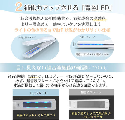 Kiboer 超音波トリートメント アイロン トリートメントアイロン ツヤ髪 髪質改善 超音波トリートメント トリートメント浸透促進 ヘアアイロン ヘアダメージ補修 ヘアケア 1MHz 超音波 青色LED 浸透率アップ トリートメント導入器 ヘアケアプロ プロ仕様 縮毛矯正 コードレス 母の日 プレゼント