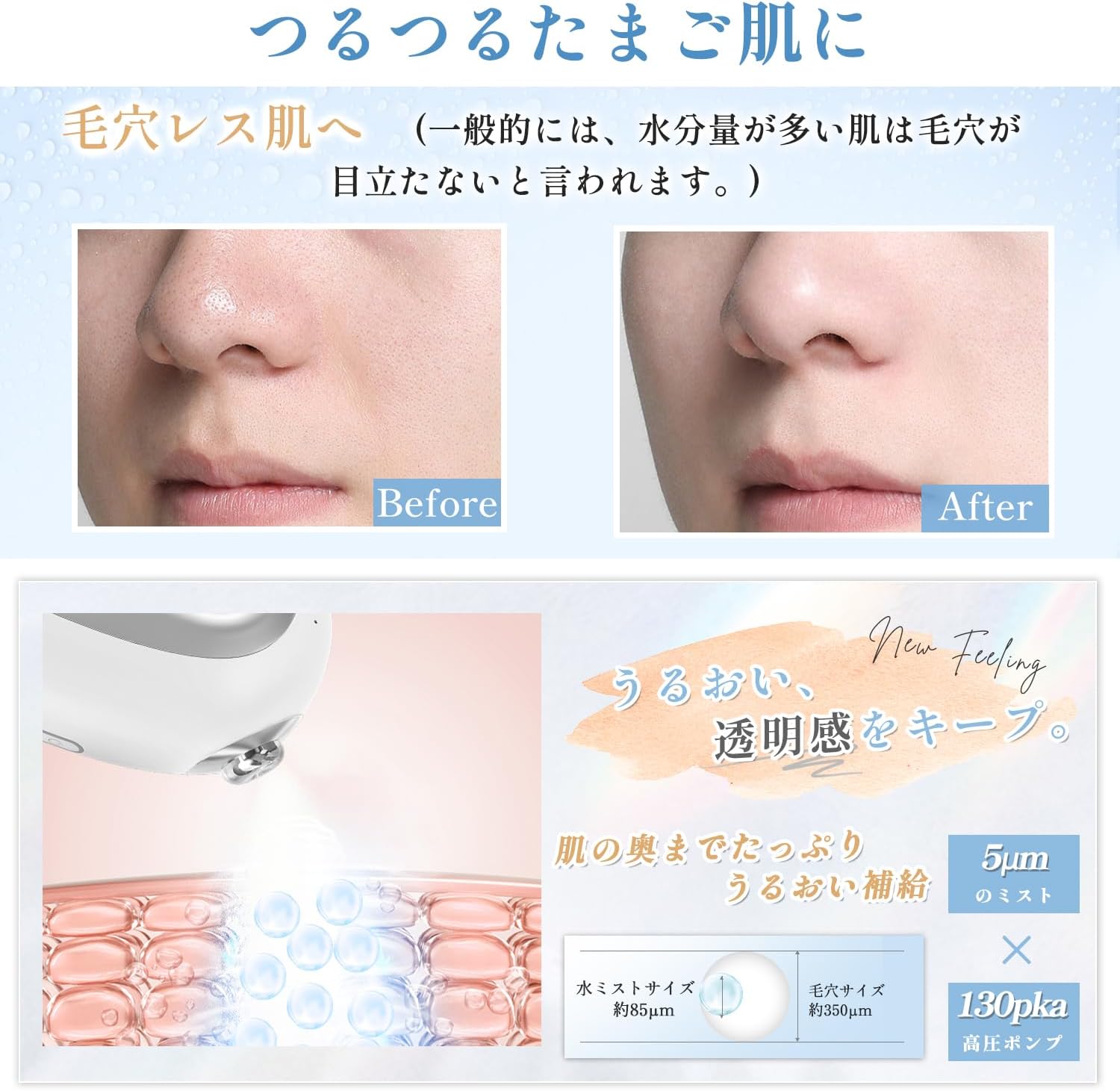 Kiboer スチーマー 美顔器 ハンディミスト 冷ミスト フェイススチーマー 超音波ミスト噴霧 摩擦レス のどケア 極小ミスト USB充電タイプ 保湿 乾燥肌 クリア ハリ 弾力 素肌 スキンケア コンパクト メイクの上ok 化粧水対応 水道水OK 女性 メンズ プレゼント 乾燥対策 おしゃれ 持ち運び 海外対応