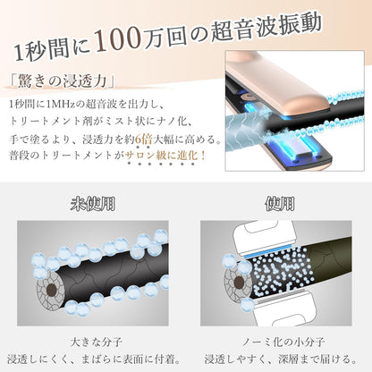Kiboer 超音波 トリートメントアイロン 髪質改善 浸透促進 ヘアダメージ補修 充電スタンド ヘアケア 1MHz 超音波 青色LED 浸透率アップ トリートメント導入器 プロ仕様 縮毛矯正 コードレス プレゼント シャンパンゴールド