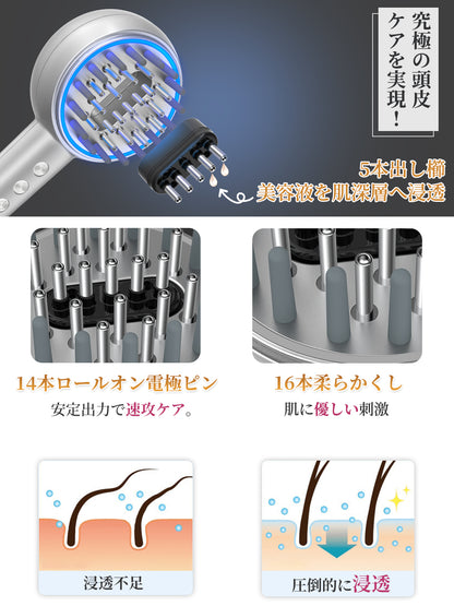 Kiboer 電気ブラシ 電動 頭皮ブラシ 美顔器 頭皮 フェイス ボディ ems RF EP 3D振動 LED光エステ 液体ボックス付き 乾湿両用 男女兼用 敬老の日 父の日 プレゼント シルバー